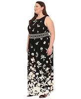 London Times Plus Placement- Print Keyhole Maxi Dress