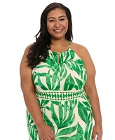 London Times Plus Printed Halter-Neck Maxi Dress