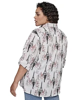 Karl Lagerfeld Paris Plus Whimsical Paris-Print Shirt, Exclusively at Macy's