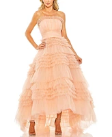 Mac Duggal Women's Strapless Tulle Ruffle Gown