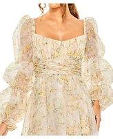 Mac Duggal Women's Sweetheart Balloon Sleeve Chiffon Tiered Gown