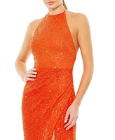 Mac Duggal Women's Sequin Open Back Halter Neck Gown