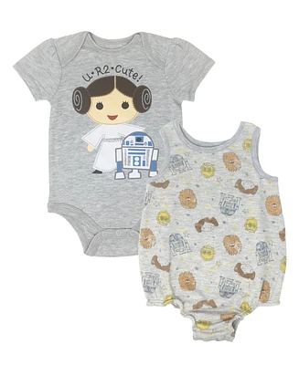 Star Wars Baby Girls C-3PO Princess Leia Chewbacca R2 D2 Bodysuit and Romper Newborn to