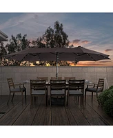 Mondawe 15ft Rectangular Double-Sided Solar Led Outdoor Patio Market Umbrella with Base Included