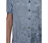 Karl Lagerfeld Paris Petite Jacquard Camp Shirt