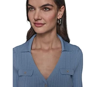 Karl Lagerfeld Paris Petite Ribbed Polo Sweater