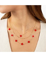 The Lovery Small Coral Single Clover Necklace 14K Gold