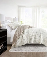 ienjoy Home Watercolor Leaves and Stripe Reversible 3-Pc. Quilt Set, Full/Queen