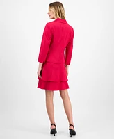 Le Suit Women's Tulip Collar Jacket & Tiered Skirt Suit, Regular Petite