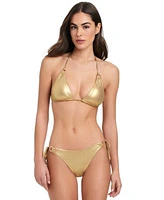 Red Carter Womens Triangle Bikini Top O Ring Side Tie Bottoms