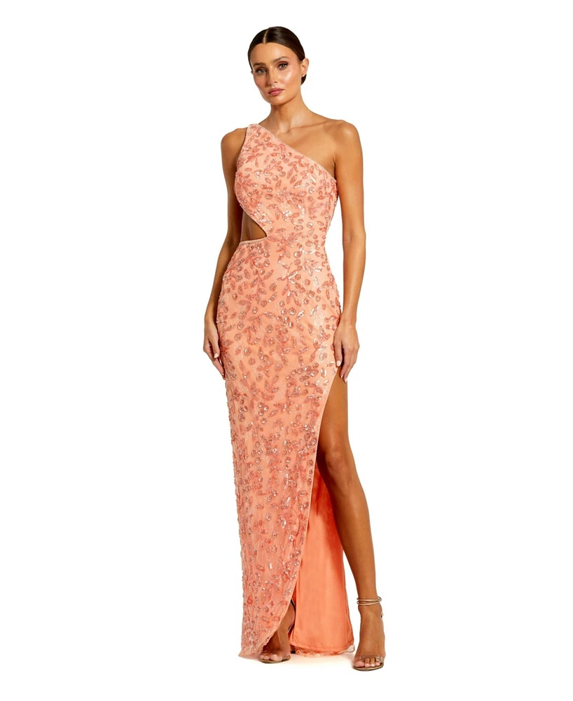 Mac Duggal Women's One Shoulder Embellished Gown With Slit