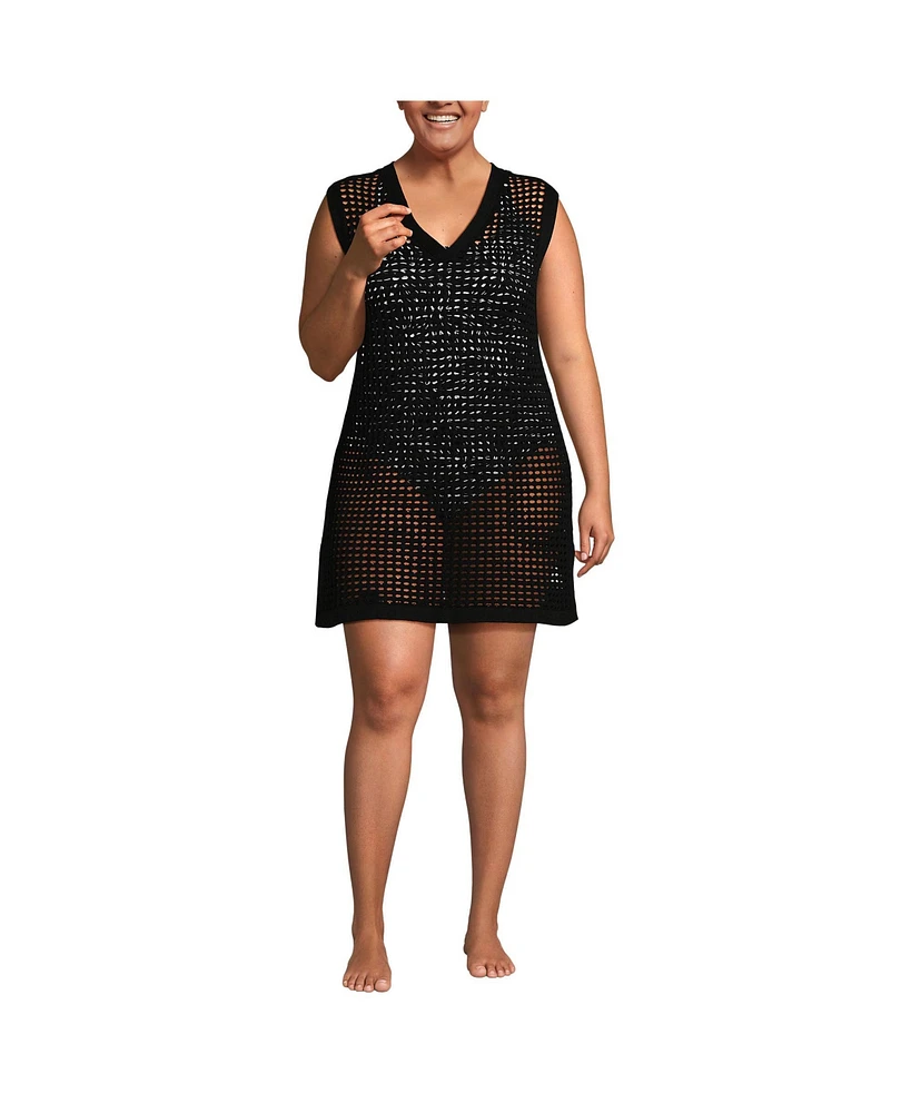 Lands' End Plus Open Knit Cover-up Dress