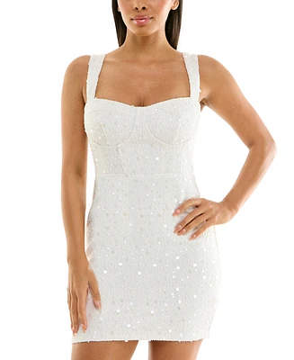 City Studios Juniors' Sequin Boucle Sleeveless Bodycon Dress