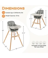 Gouun 3-in-1 Convertible Wooden High Chair with Cushion
