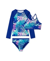 Lands' End Girls Chlorine Resistant Rash Guard Bikini Swimsuit Set