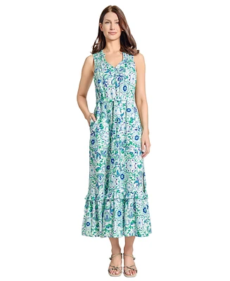 Jones New York Petite Side-Slit Printed Ruffle Dress
