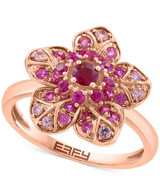 Effy Pink Sapphire (5/8 ct. t.w.) & Ruby (1/10 ct. t.w.) Flower Ring in 14k Rose Gold