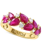 Effy Ruby (3 ct. t.w.) & Diamond (1/4 ct. t.w.) Pear Cluster Ring in 14k Gold