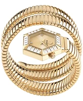 Philipp Plein Women's Snake Hexagon Gold Ion Plated Wrap Bracelet Watch 28mm