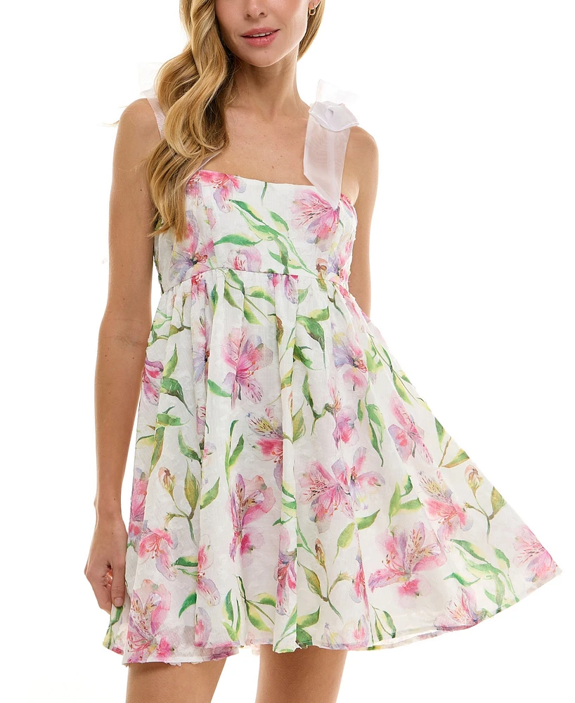 Seni & Cade Juniors' Floral-Print Babydoll Dress