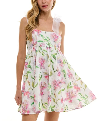Seni & Cade Juniors' Floral-Print Babydoll Dress