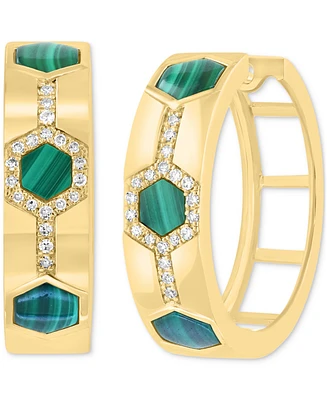 Effy Malachite & Diamond (1/6 ct. t.w.) Small Hoop Earrings in 14k Gold, 0.86"