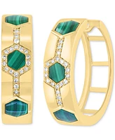 Effy Malachite & Diamond (1/6 ct. t.w.) Small Hoop Earrings in 14k Gold, 0.86"