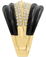 Effy Onyx & Diamond (5/8 ct. t.w.) Statement Ring in 14k Gold-Plated Silver