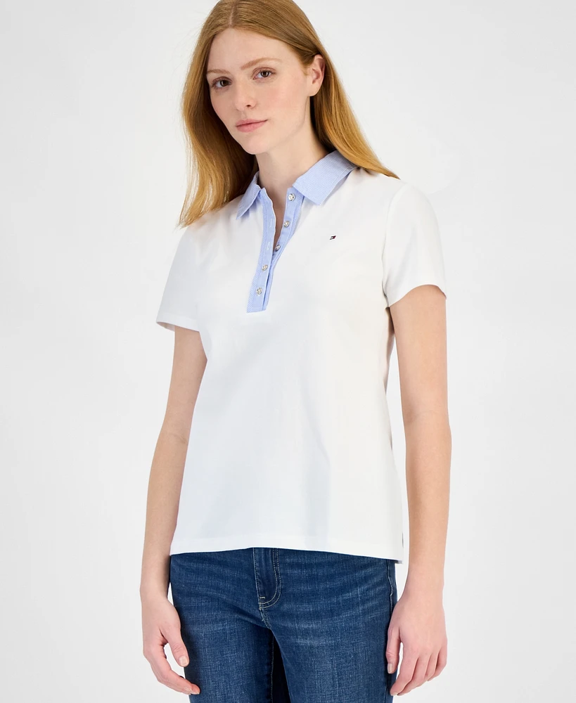 Tommy Hilfiger Women's Pique-Knit Striped-Collar Polo