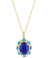 Effy Lapis Lazuli, Sleeping Beauty Turquoise & Diamond (1/4 ct. t.w.) Pendant Necklace in 14k Gold, 17" + 1" extender