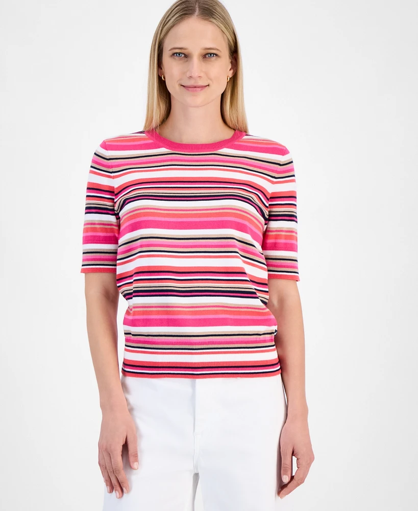 Nautica Jeans Women's Cotton Striped Short-Sleeve Sweater