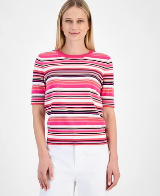 Nautica Jeans Women's Cotton Striped Short-Sleeve Sweater