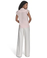 Calvin Klein Petite Solid Ruffle-Front Blouse