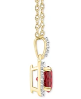 Lab-Created Ruby (1-1/2 ct. t.w.) & White Sapphire (1/6 Halo 18" Pendant Necklace 10k Yellow Gold (Also Sapphi