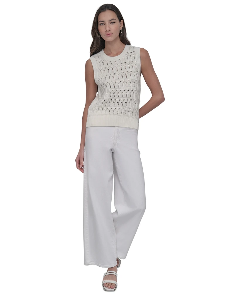 Dkny Jeans Women's Cotton Pointelle-Knit Sleeveless Sweater