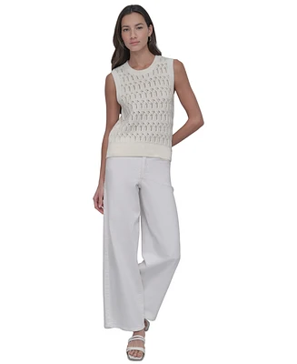 Dkny Jeans Women's Cotton Pointelle-Knit Sleeveless Sweater