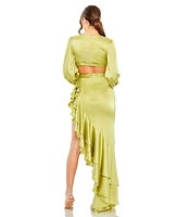 Mac Duggal Women's Cut Out Asymmetrical Ruffled Gown