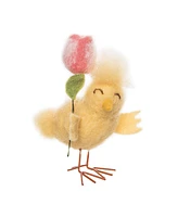 4.33" Easter Spring Chick & Pink Tulip Flower Floral Decorative Tabletop Figurine