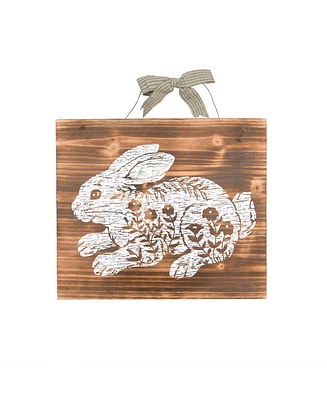 13" x 15" Etched Farmhouse Floral Flowers Easter Rabbit Bunny Wood Hanging Wall Art