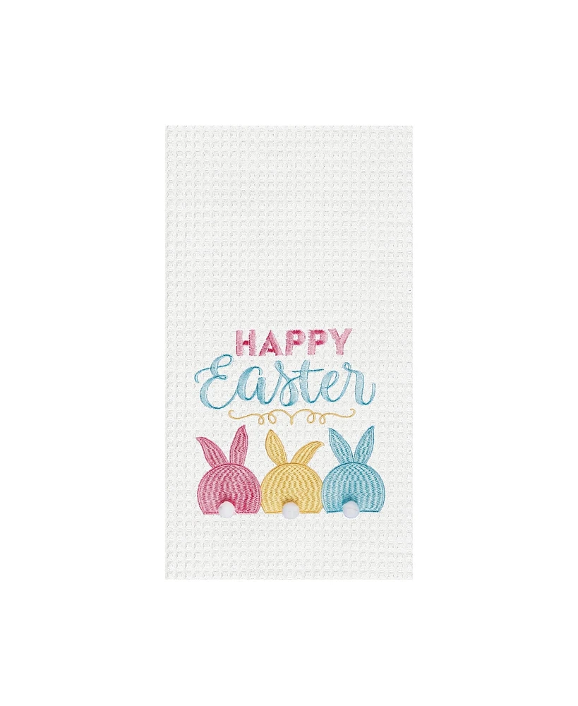 Pink Blue & Yellow Easter Bunnies Bunny Rabbits Embroidered Waffle Weave Kitchen Dishtowel