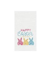 Pink Blue & Yellow Easter Bunnies Bunny Rabbits Embroidered Waffle Weave Kitchen Dishtowel