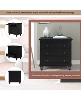 3-Drawer Storage Wood Cabinet, End Table with Pull out Tray