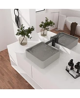 15.35 Inch Square Bathroom Cement Art Basin with Matching Pop-Up Drain - Durable, Stylish, and Easy to Clean