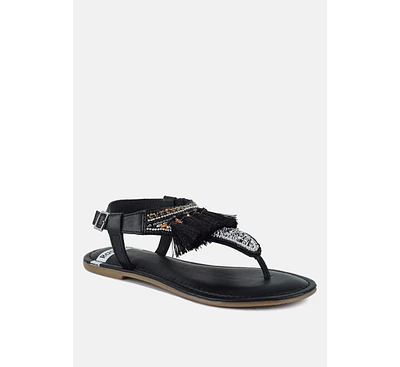 Risha Genuine Leather Tassel Sandals