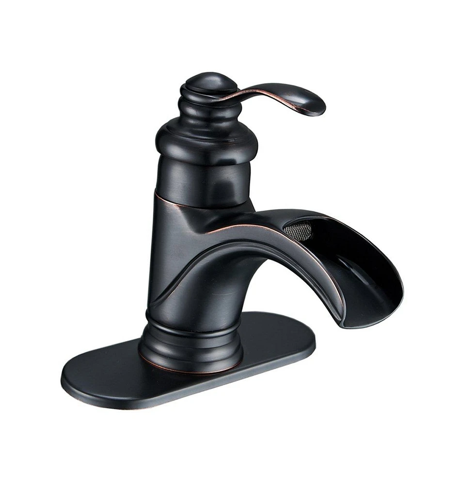 Waterfall Single Hole Single-Handle Low-Arc Bathroom Faucet With Pop-up Drain Assembly in Oil Rubbed Bronze