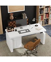 Famapy L-Shaped 70.9 in. W Adjustable Height Desk Ergonomic Stand-up Desk White Home Office Sit with Memory Preset Controller