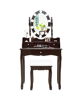 Oval Mirror Vanity Set with 10 Led Dimmable Bulbs and 3 Drawers