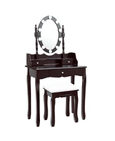 Oval Mirror Vanity Set with 10 Led Dimmable Bulbs and 3 Drawers
