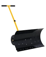 Snow Shovel with Wheels, Snow Pusher, Cushioned Adjustable Angle Handle Snow Removal Tool, 29" Blade, 10" Wheels,yellow color
