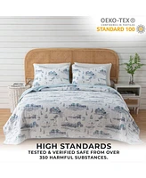 Linery & Co. Coastal Toile Microfiber Quilt Set With Shams